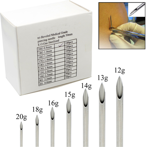 100pcs/pack Tri-Beveled Medical Grade Surgical Steel Body Piercing