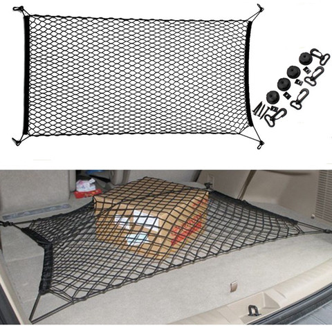 Universal Trunk Cargo Net, Rear Cargo Net Stretchable, Storage Mesh  Double-Layer with Hooks, Trunk Cargo Organizer Compatible for SUV, Jeep,  Truck 