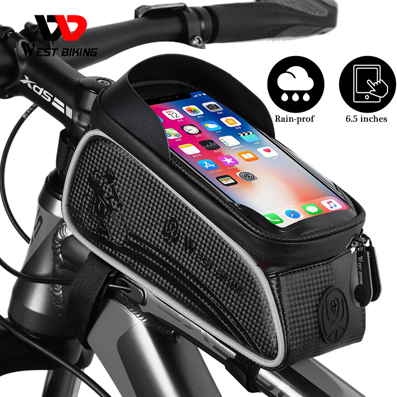ROCKBROS Waterproof PU Cycling Handlebar Bag MTB Road Bike Front 6.5" Phone Case 