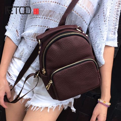 AETOO Leather mini shoulder bag ladies trend  bag head layer cowboy wild leisure travel small backpack ► Photo 1/6