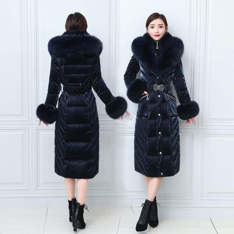 S- 4XL Winter Fake Two Pieces Long Shiny Down Coat Female Thick Warm Waterproof Fluffy Down Fur Coats Real Fox Fur Hooded Parkas ► Photo 1/6