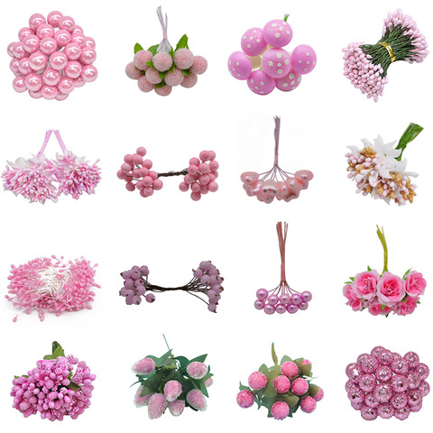 Mixed Pink Plant Flower Cherry Stamen Berries Bundle DIY Christmas Wedding Cake Gift Box Wreaths Decor ► Photo 1/6