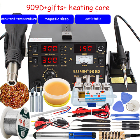 700W Soldering Iron 220V 110V Hot Air Gun Station+Soldering Iron+DC Power Supply 3in1 Electric Rework Station Saike 909D ► Photo 1/6