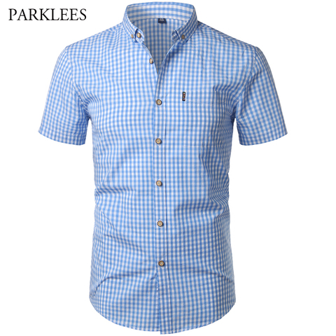 Small Plaid Shirt Men Summer New Short Sleeve Cotton Mens Dress Shirts Casual Button Down Chemise Homme Camisa Masculina XXXL ► Photo 1/6