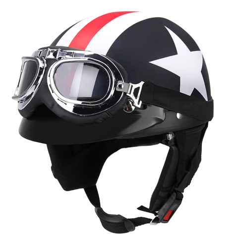 Vintage Motorcycle Helmet Motorbike Vespa Open Face Half Motor Helmets Visor Goggles Electric Helmet ► Photo 1/6