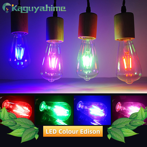 Kaguyahime Led Edison Filament Light Blue Red Pink Green Color ST64 COB LED Bulb E27 Lamp 220v Retro Globe Replace ► Photo 1/6