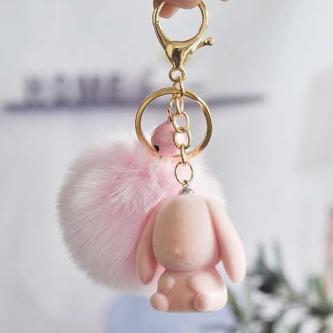 New Style for Autumn and Winter Cool Flocking Cute Rabbit Mouse Pom-Pom Key Ring for Your Favorite Animal ► Photo 1/5