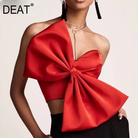 DEAT 2022 New Spring Fashion Temperament Korea Solid Color Sexy Bow Wrapped Chest Women Tops Tide PD121 ► Photo 1/5