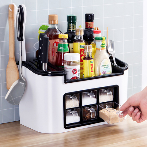 Kitchen supplies organizer Rack Multi-function Spice Storage Box Condiment Bottle Storage Rack tool knife holder shelf mx9121519 ► Photo 1/6