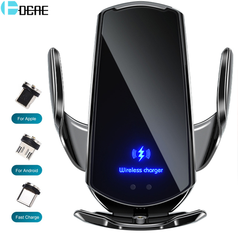 Automatic 15W Qi Car Wireless Charger for iPhone 12 11 XS XR X 8 Samsung S20 S10 Magnetic USB Infrared Sensor Phone Holder Mount ► Photo 1/6