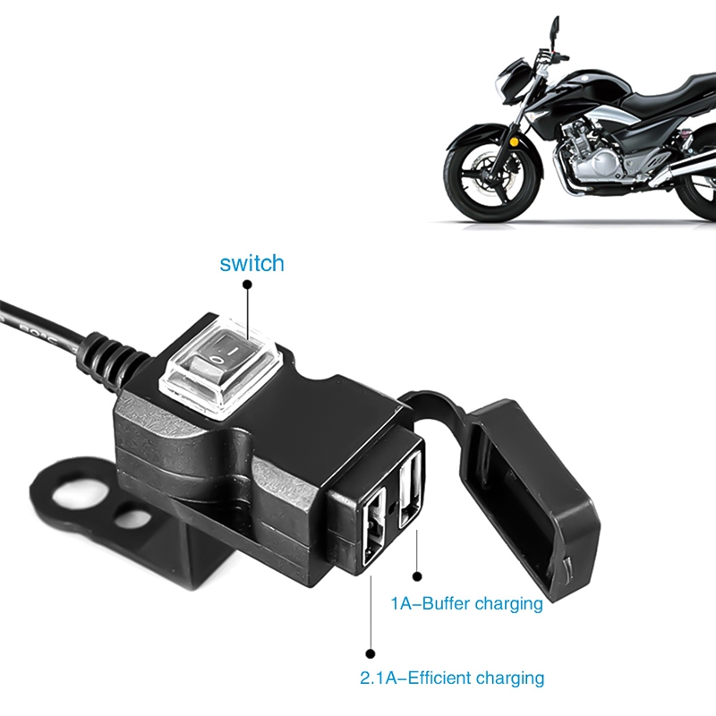 Universal 12V Motorcycle Waterproof SAE USB Cable Connector 2.1A Port With Fuse