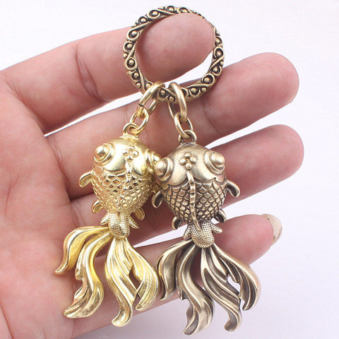 100% Brass Handicraft Goldfish Casting Good Luck Car Button Keychain Tibetan Bronze Bell Creative Gift Home Decoration Pendant ► Photo 1/6