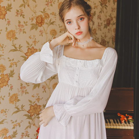 Nightgowns Long Sleeve Autumn Sleepwear Embroidered Viscose Nightwear Women  Nightshirts For Women Nightgown Aestheticism ► Photo 1/6