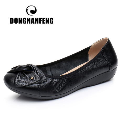 DONGNANFENG Women's Female Ladies Mother Woman Flats Shoes Loafers Genuine Leather Slip On Summer Round Toe Size 35-43 ZBM-1108 ► Photo 1/6