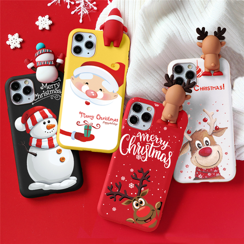 Cute 3D Doll Cartoon Christmas Santa Reindeer Soft Phone Case For iPhone 12 Mini 11 Pro MAX XS XR 8 7 6 6S Plus 5 SE2 Cover Gift ► Photo 1/6