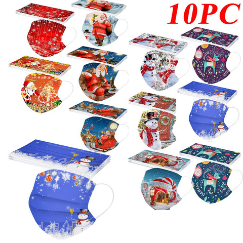10PCS Christmas printed Adult's Mask Disposable High Quality Mask Santa Claus Industry 3Ply Earhook Mouth Cover Maschere d1 ► Photo 1/6