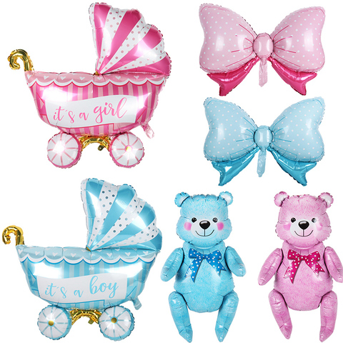 1pcs It's a Boy/Girl Foil Bow Balloons Baby Carriage Balloons Baby Shower Globos Birthday Decoration First Birthday Party Decor ► Photo 1/1