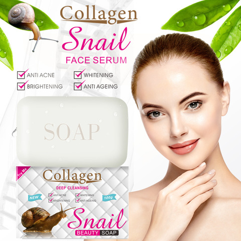 LAIKOU Snail Essence Handmade Soap Collagen Facel Soap Moisturizing Shrink PoresFacial Cleansing Whitening Oil-control Face Care ► Photo 1/6