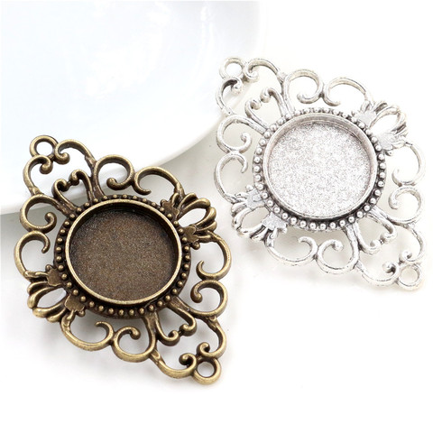 10pcs 18mm Inner Size Antique Bronze And Antique Silver Plated Connection Style Cabochon Base Cameo Setting Charms Pendant ► Photo 1/3