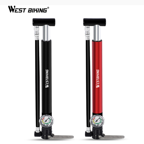 WEST BIKING Alloy Bicycle Pump Hose Gauge Hand Foot Floor Bike Tire Pump 130PSI Cycling Air Inflator Presta Schrader Valve Pump ► Photo 1/6