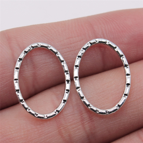 WYSIWYG 20pcs/lot 15x20mm Carved Oval Circle Connector Charms Pendant Diy Jewelry Findings Antique Silver Color ► Photo 1/3