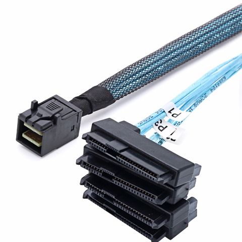 SAS SATA Cables SFF-8643 To 4 SFF-8482 Internal Mini SAS HD to 4 29pin SFF-8482 connector with SAS 15pin Power Port 12GB/S Cable ► Photo 1/6