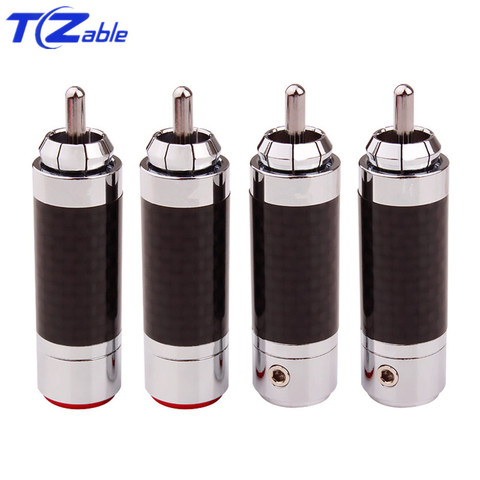 DIY RCA Connector Plug Male Rhodium Plated HiFi Speaker Jack Carbon Fibre Copper RCA Connectors For Audio Amplifier Red Silver ► Photo 1/6