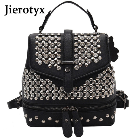 JIEROTYX New Arrival Preppy Style Pu Leather Women Fashion Diamonds Shoulder Bag For Girls Casual Travel Women School Bag ► Photo 1/6