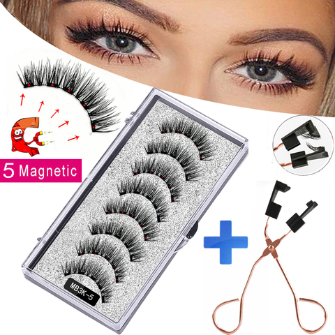 MB3K 5 magnetic eyelashes natural with 3D magnet handmade 8PCS magnetic lashes Tweezer Set Mink eye lashes faux cils magnetiqu ► Photo 1/6