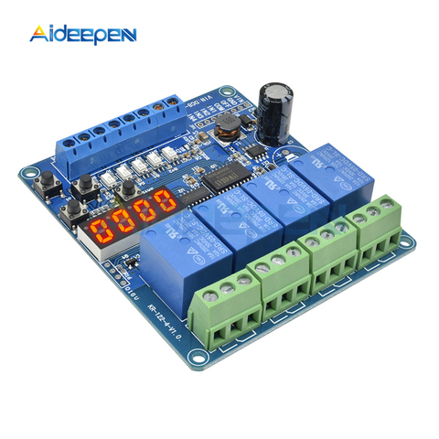 DC 8V-36V 4 Channel LED Display Multi-function Relay Module Board With optocoupler Self-locking Timing Relay Module ► Photo 1/6