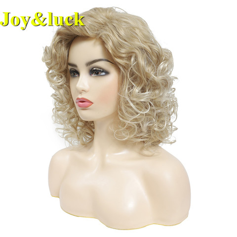 Joy&luck Short Curly Wig Synthetic Hair Wigs Gold Mix Blonde Color Women's Full Wig with Bangs Natural Daily Hair Style ► Photo 1/5