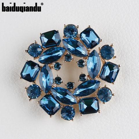 High Quality Blue Glass Crystal Bauhinia Flower Brooch Pins for Sweater ► Photo 1/6