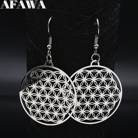 Flower of Life Stainless Steel Dangle Earrings Women Silver Color Earring Jewelry joyas de acero inoxidable para mujer E1558S02 ► Photo 1/6