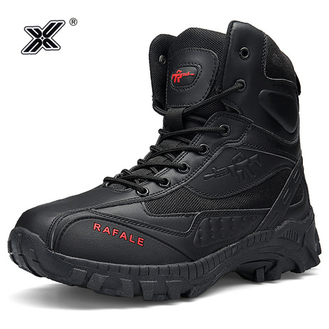 Warm Outdoor Indestructible Leather Men Boots Military Work Shoes Rubber Non-slip Slip-on Zipper Boots Men's Winter Safety Shoes ► Photo 1/6