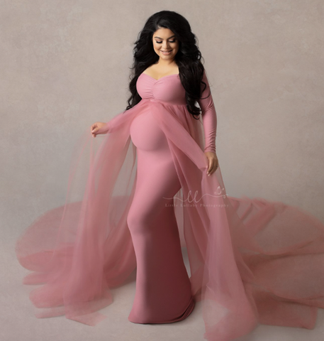 2022 Summer Maternity Tulle Long Dresses Baby Shower Cotton Dress Stretchy Pregnancy  Photography Dress with Cape Long Train - Price history & Review, AliExpress Seller - HoneyDolly Store