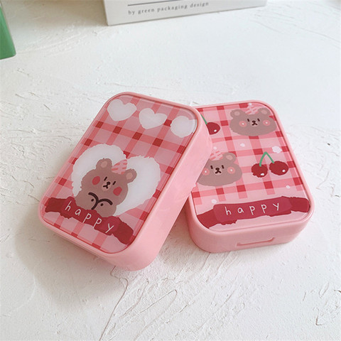 Pink love bear contact lens case with mirror Cartoon beauty lens case contact lens storage box gift ► Photo 1/5