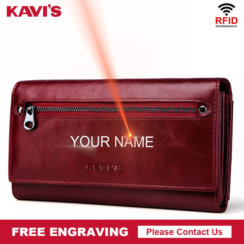 KAVIS Free Engraving Genuine Leather Women Wallet and Purse Female Coin Purse Portomonee Clamp For Money Bag Zipper Handy Perse ► Photo 1/6
