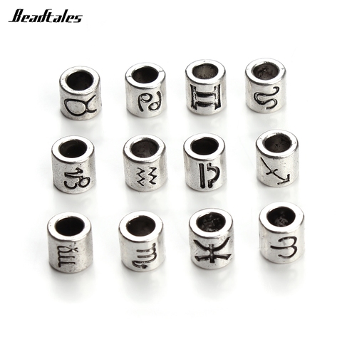 Beadtales 60pcs/lot Antique Silver Color 12 Constellation Zodiac Metal Spacer Beads Charms 4mm Big Hole Beads for Jewelry Making ► Photo 1/4
