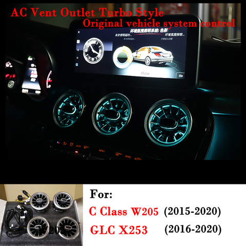 AC Vent Outlet Turbo Style With lights For Mercedes Benz GLC X253 C Class W205 2015-2022 Front Console Air Condition Replace ► Photo 1/6