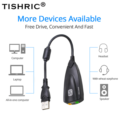 THSRIC USB Sound Card 7.1 Microphone Headphone Adapter 5HV2 USB To 3D speaker external usb sound card for Laptop Computer PC ► Photo 1/6