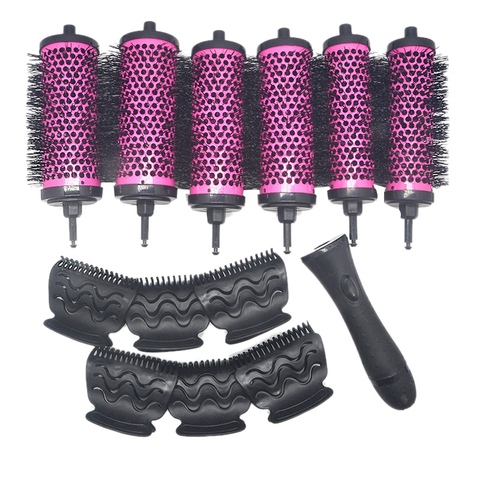 6pcs/set 3 Sizes Detachable Handle Hair Roller Brush with Positioning Clips Aluminum Ceramic Barrel Curler Comb Hairdresser ► Photo 1/6