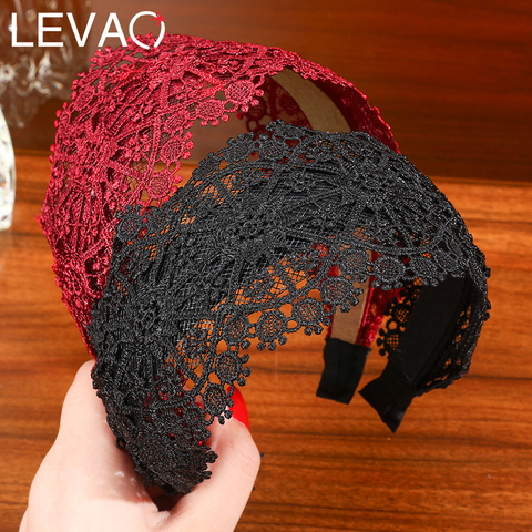 Levao Retro Lace Headband Wide Turban Hair Band Crochet Flower Hairband Hair Hoop Mesh Headbands for Women Hair Accessories ► Photo 1/6