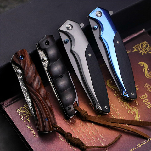 Damascus steel pocket folding knife, 9CR18 steel G10 handle jungle tactics folding knife, sharp hunting knife EDC tool ► Photo 1/6