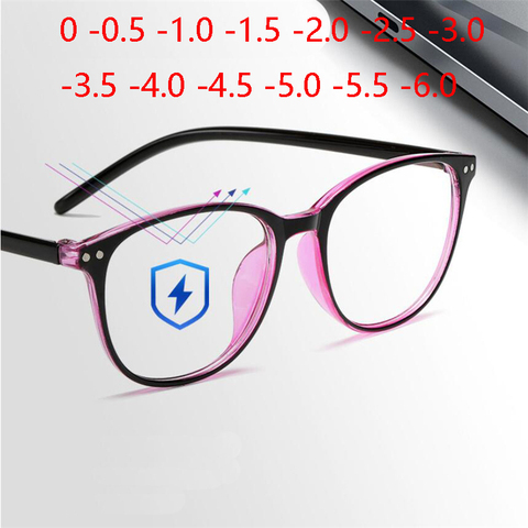 Rivets Finished Myopia Glasses Women Blue Film Coating Oval Nearsighted Eyeglasses -1.0 -1.5 -2.0 -2.5 -3.0 -3.5 -4.0 -4.5 -6.0 ► Photo 1/6