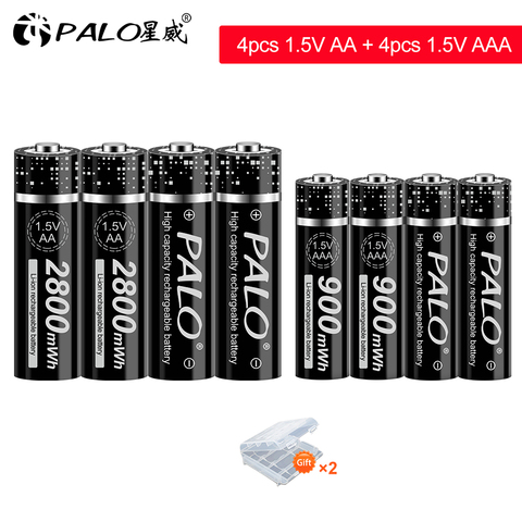 PALO 1.5V AA Rechargeable Li-ion AA Battery 2800mWh+1.5V AAA Lithium li ion rechargeable battery 900mWh ► Photo 1/6