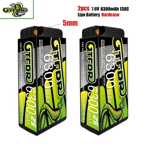 GTFDR Lipo Battery 2S Shorty HV 7.6V 6300mah 130C 5mm Bullet Competition Short-Pack for Rc 1/10 Truck Buggy Car ► Photo 1/6