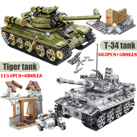 Military Panther Tiger Tank Building Blocks Technic City WW2 Tank Soldier Figures Weapon Army Bricks Kids Toys Children Gifts ► Photo 1/6