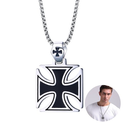 Knights Templar Iron Men's Necklace Cross Pendant Retro Stainless Steel 24Inch Chain Necklaces Maltese Male Jewelry ► Photo 1/6