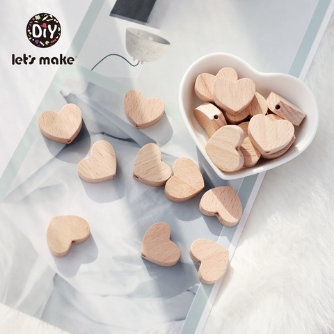 Let's Make 10pc Baby Teether Wooden Beads BPA Wooden Rodent Animal Heart Shape Teething Bead DIY Baby Pacifier Chain Accessories ► Photo 1/6