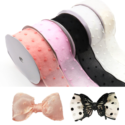 40mm 5Yard New Pink White Organza Ribbon Christmas Gift Handwork DIY Dot Snow Yarn Ribbon Wedding Birthday Party Decorations ► Photo 1/6